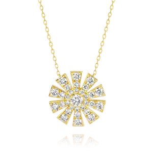 Full Sunrise Diamond Pendant Yellow Gold