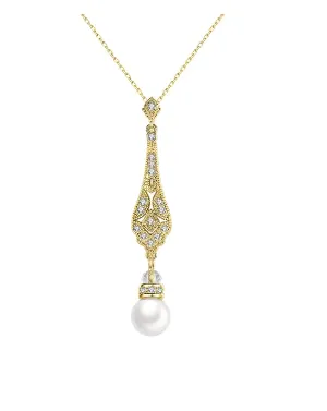 Geneva Vintage Inspired Pearl Pendant Necklace