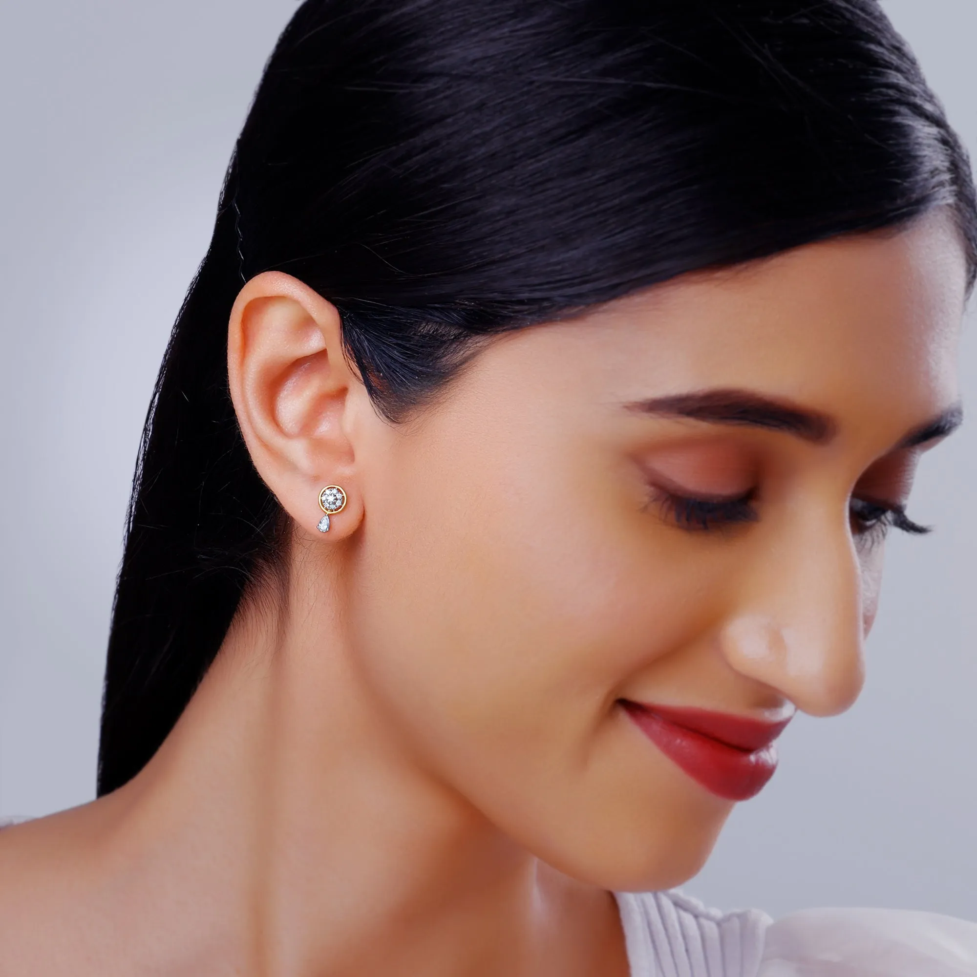 Gold Floral Dangling Diamond Earrings