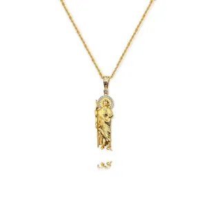 Gold Ice Finish Cubic Zirconia San Judas Pendant Necklace