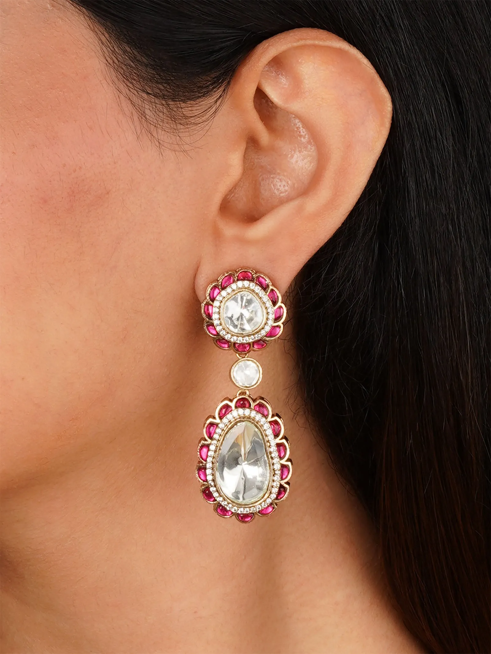 Gold Plated Faux Polki Earrings - PK-E113