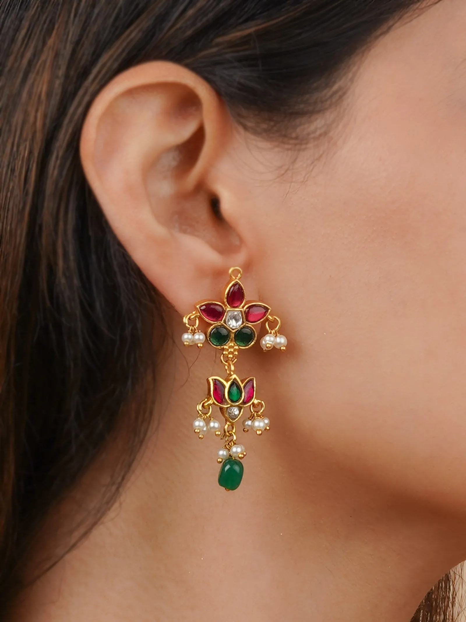 Gold Plated Jadau Kundan Earrings - ME1264