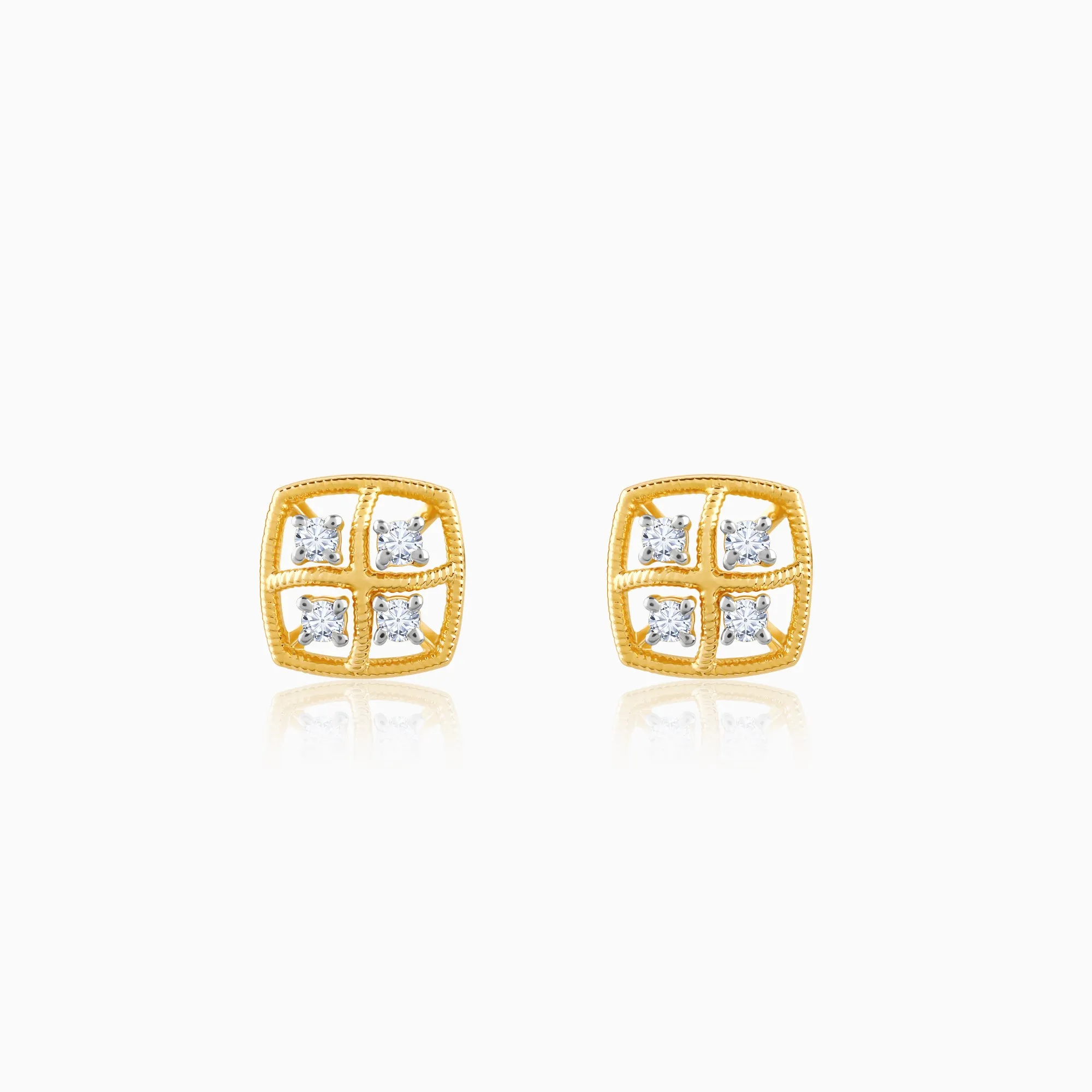 Gold Square Diamond Earrings