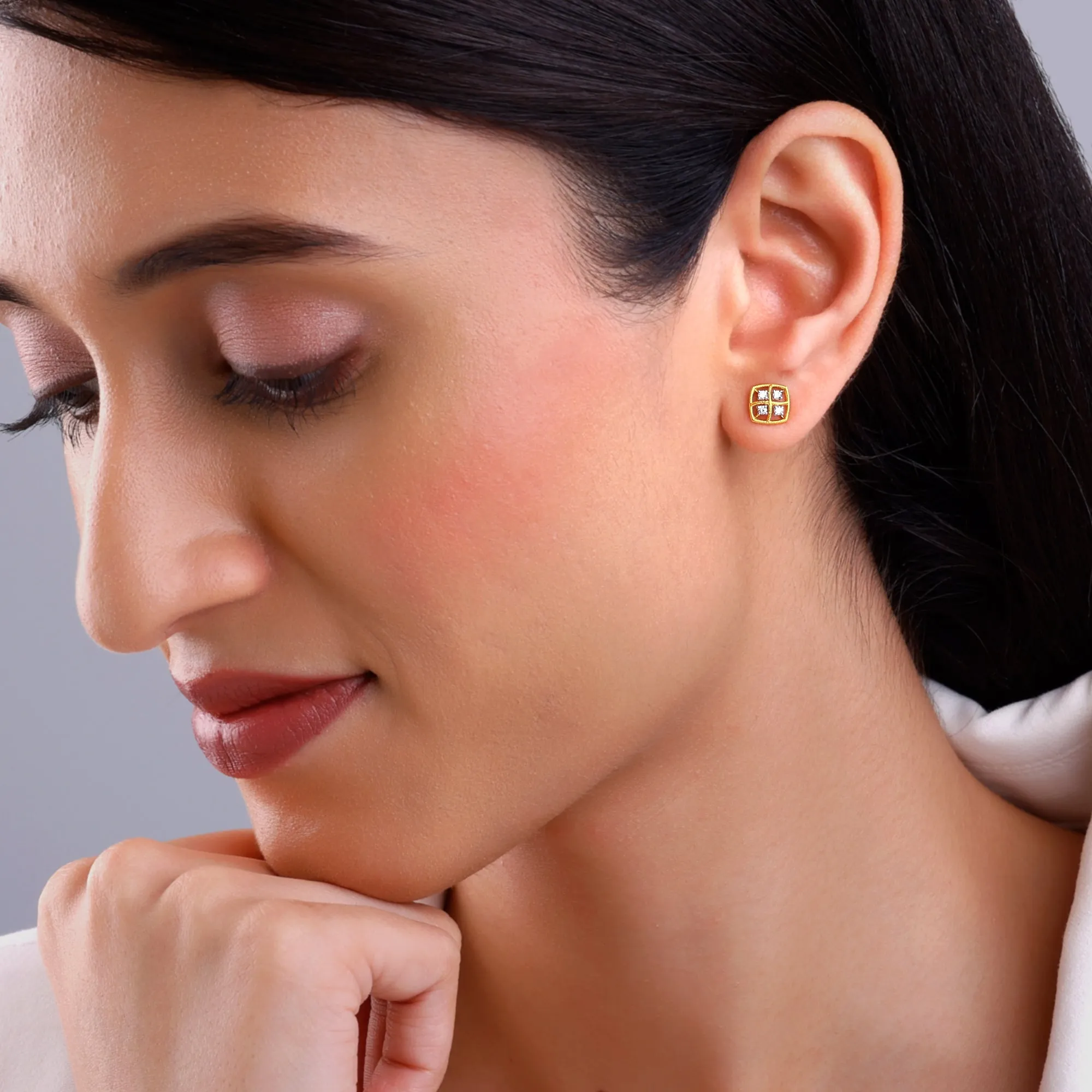 Gold Square Diamond Earrings