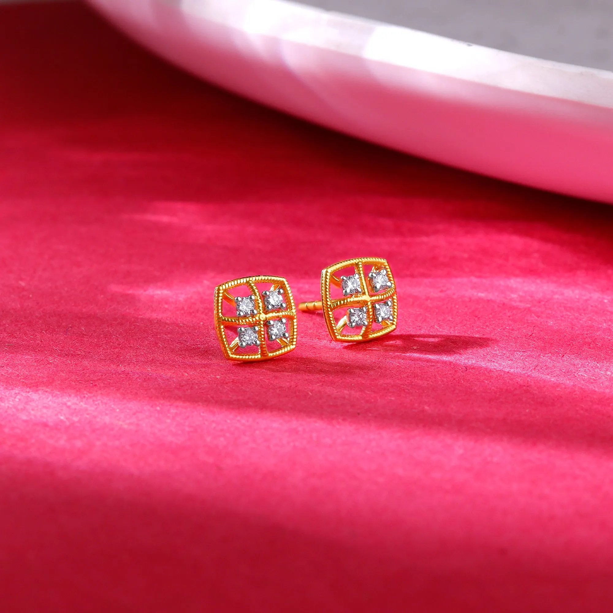 Gold Square Diamond Earrings