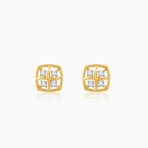 Gold Square Diamond Earrings