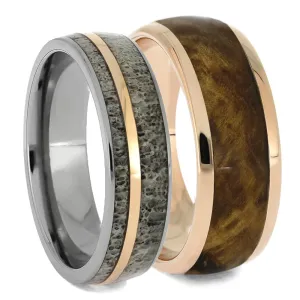 Gold Wedding Bands with Deer Antler and Wood