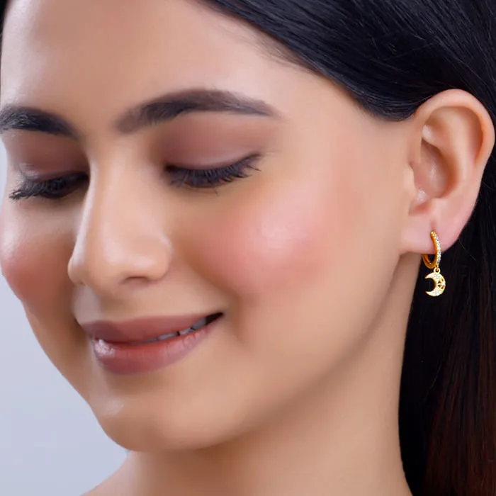 Golden Beautiful Moon Hoop Earrings