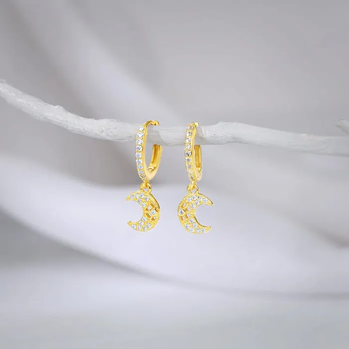 Golden Beautiful Moon Hoop Earrings
