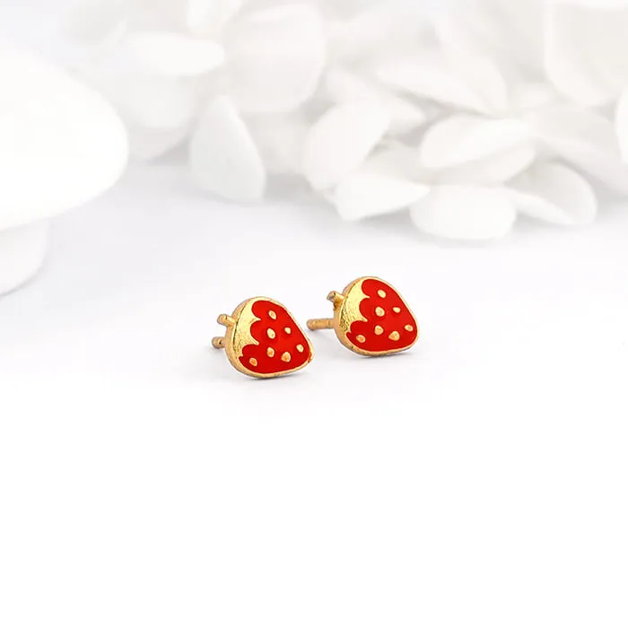 Golden Cute Strawberry Kids Earrings (4-12 yrs)