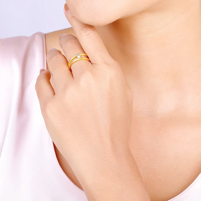 Golden Elliptical  Zirconia Ring
