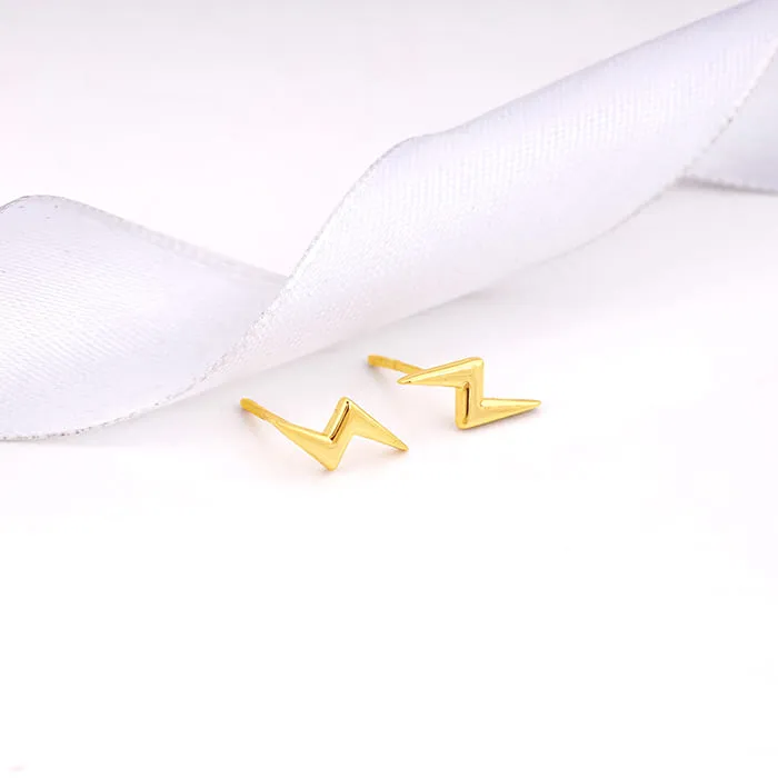Golden Lightning Bolt Stud Earrings