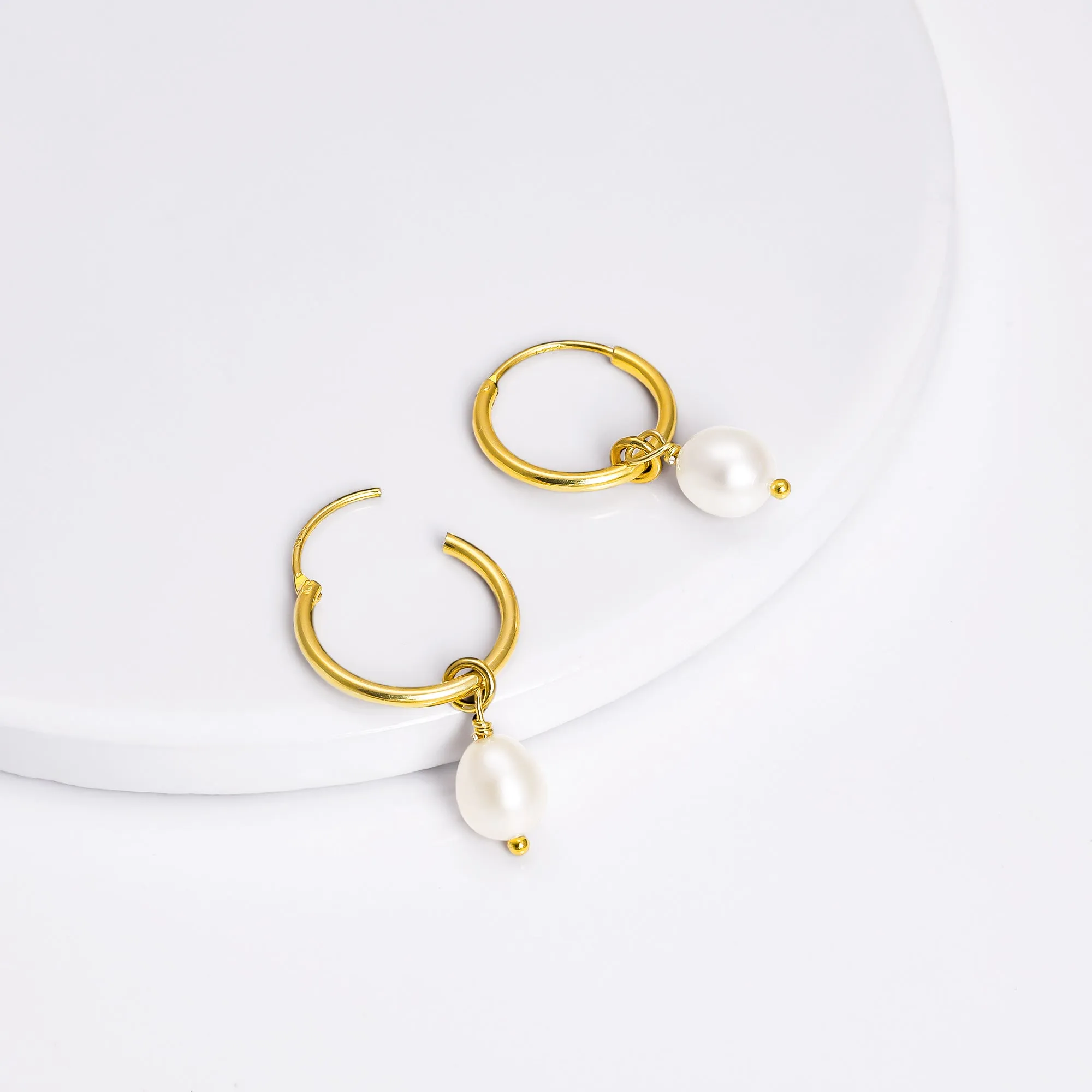 Golden Pearl Drop Hoops