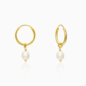 Golden Pearl Drop Hoops