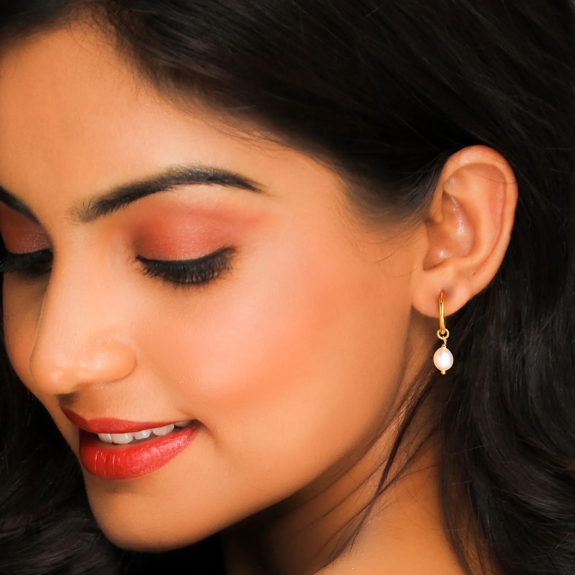 Golden Pearl Drop Hoops