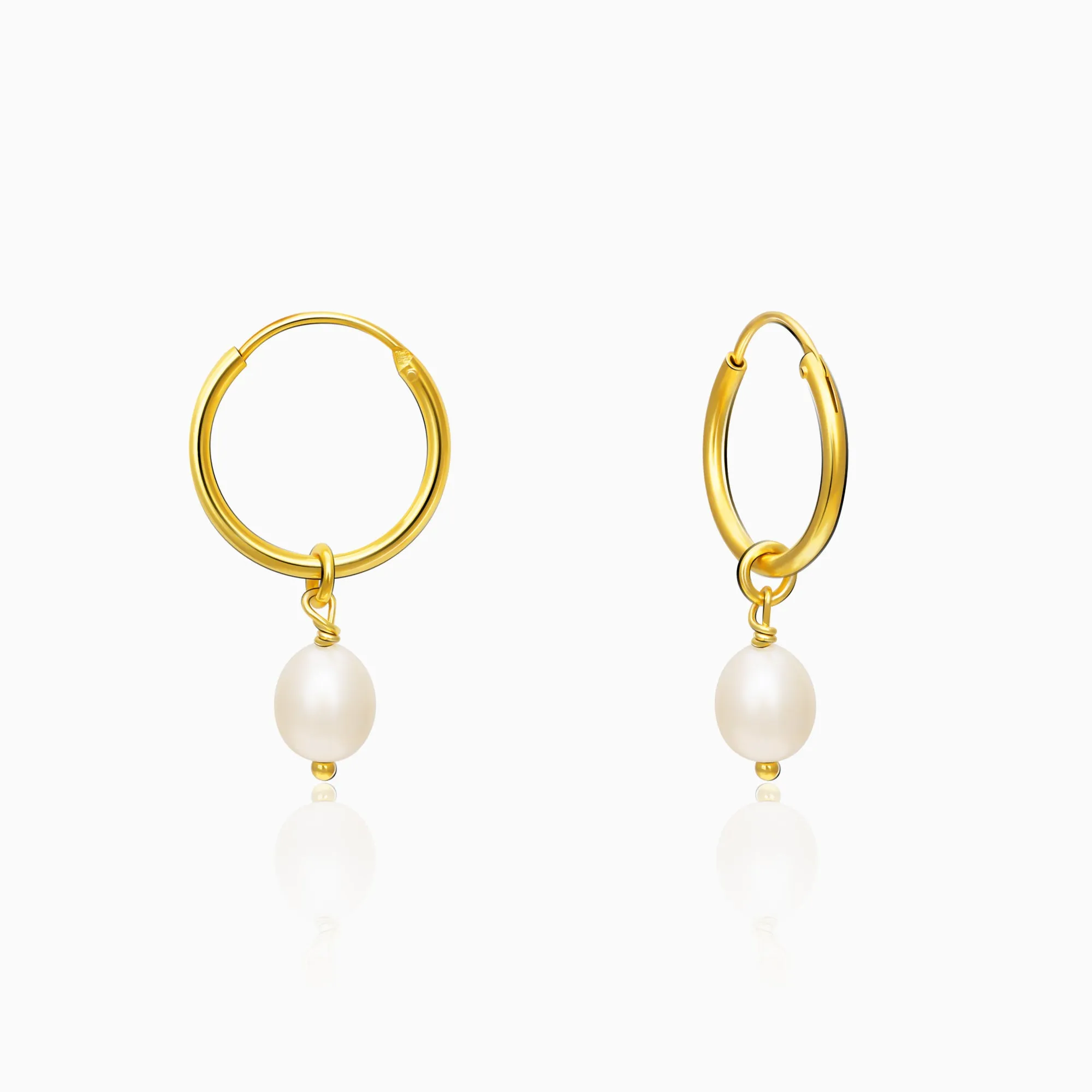 Golden Pearl Drop Hoops