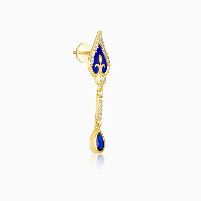 Golden Royal Blue Dangle Earrings