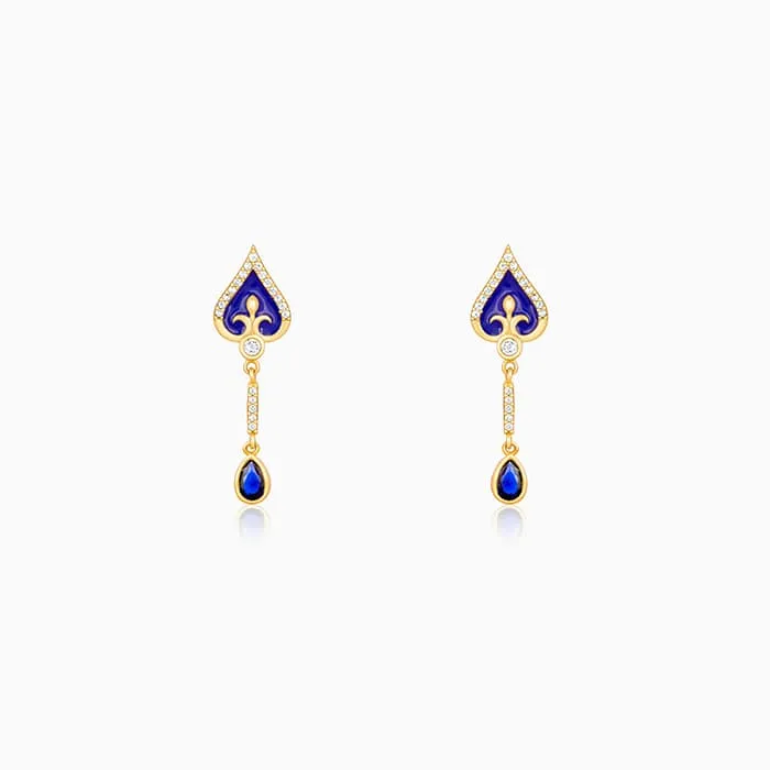 Golden Royal Blue Dangle Earrings