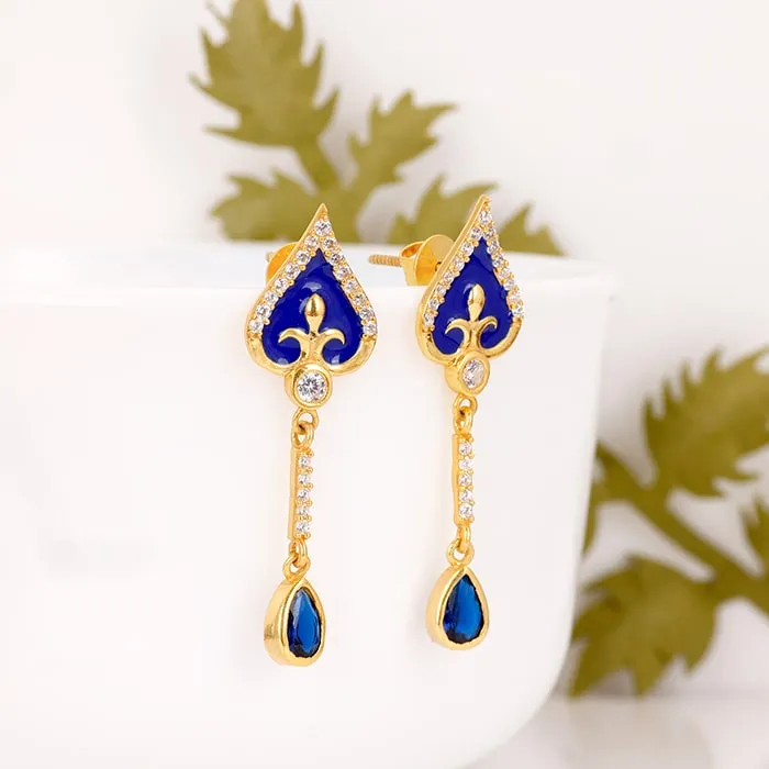 Golden Royal Blue Dangle Earrings