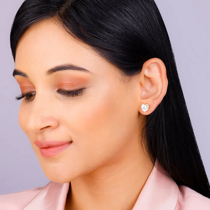 Golden Solitaire Heart Studs