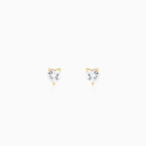 Golden Solitaire Heart Studs
