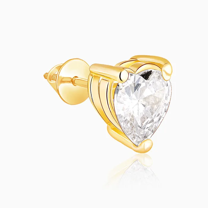 Golden Solitaire Heart Studs