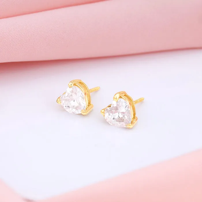 Golden Solitaire Heart Studs