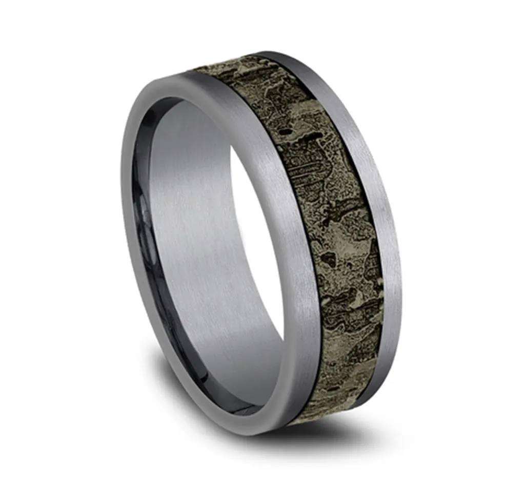 Gray Tantalum ??The Stud?? 8mm Wall Fracture Finish Wedding Band