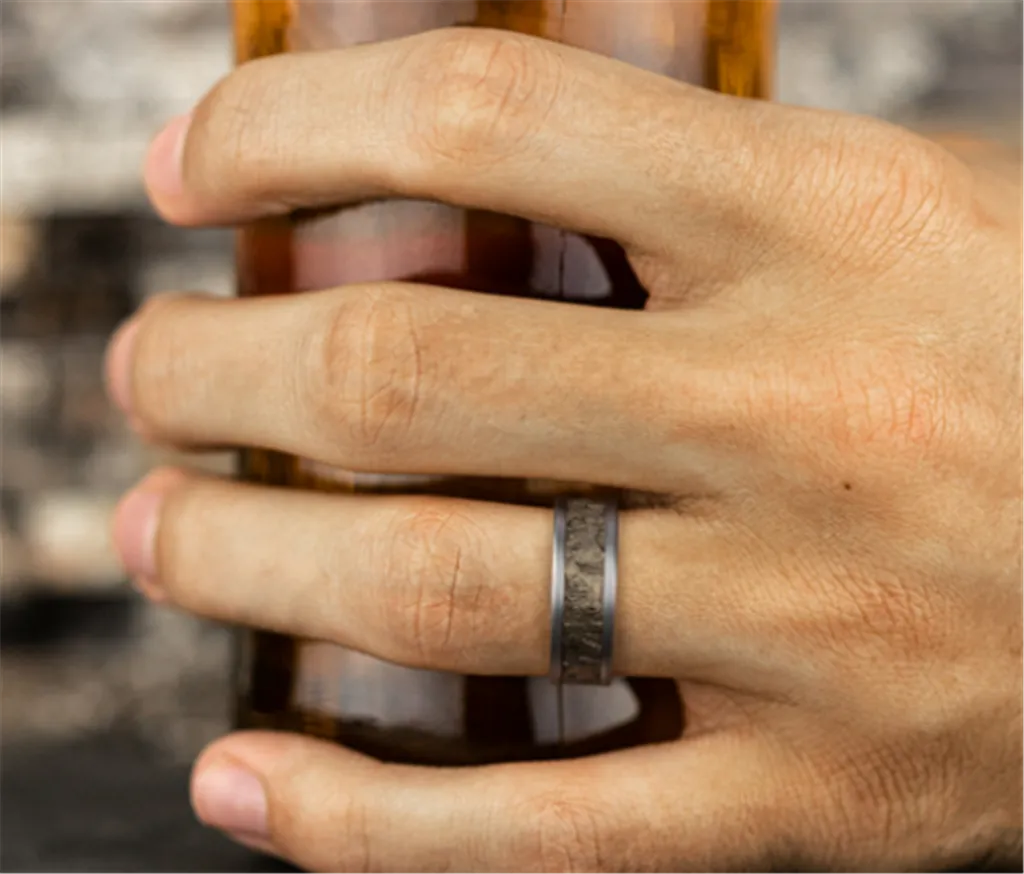 Gray Tantalum ??The Stud?? 8mm Wall Fracture Finish Wedding Band