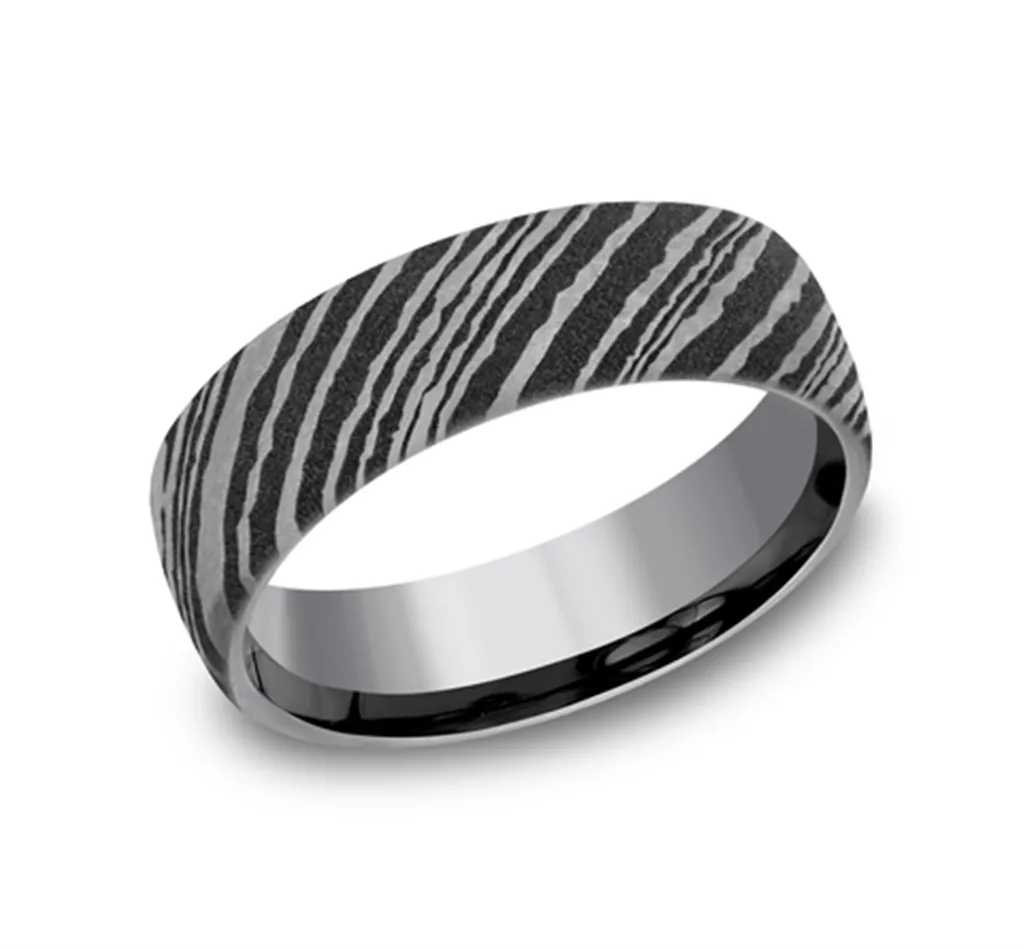 Gray Tantalum ??The Wood Grain?? 6.5mm European Comfort Fit Wedding Band