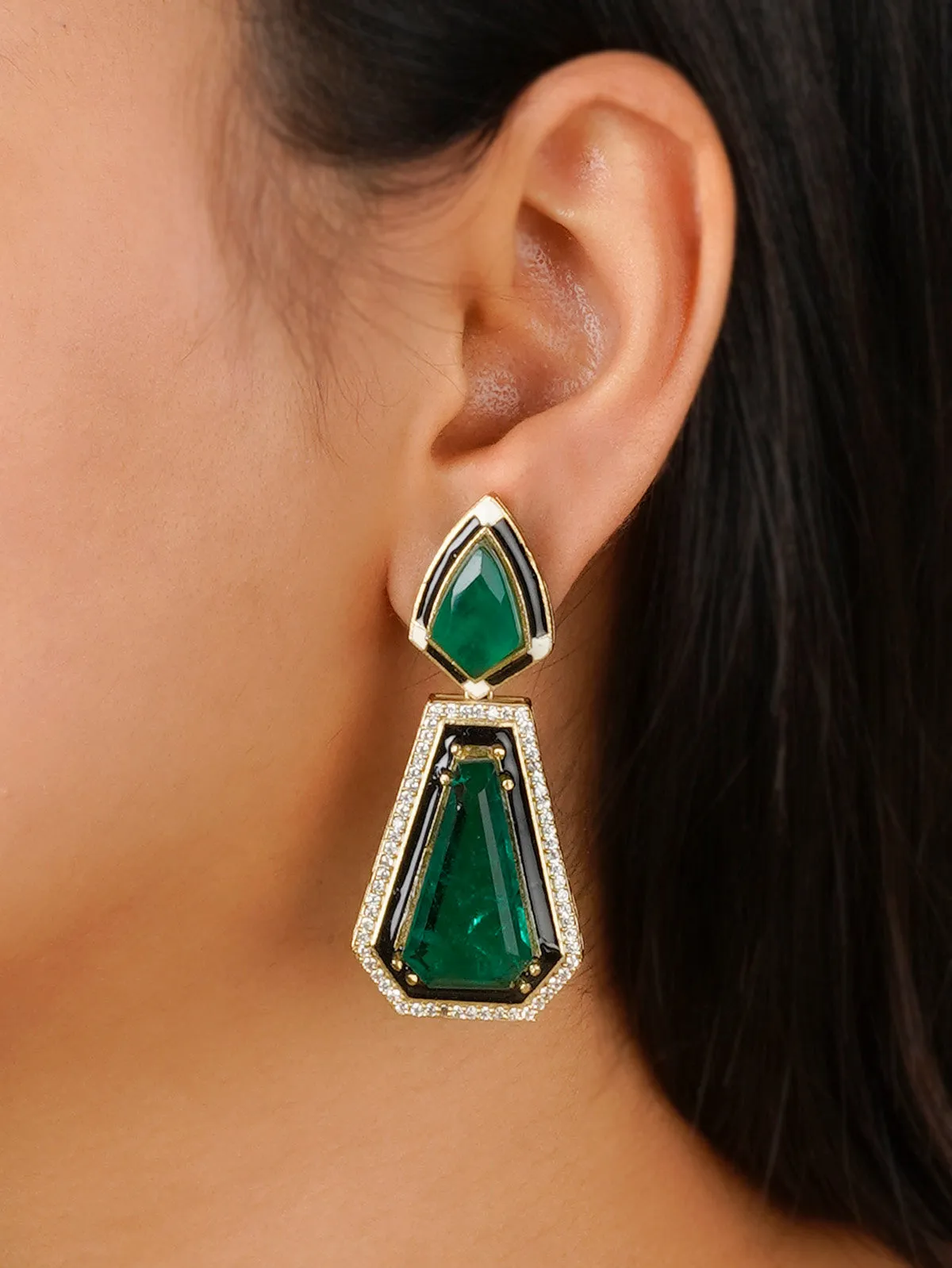 Green Color Gold Plated Contemporary Earrings - TCZ-EAR1GR