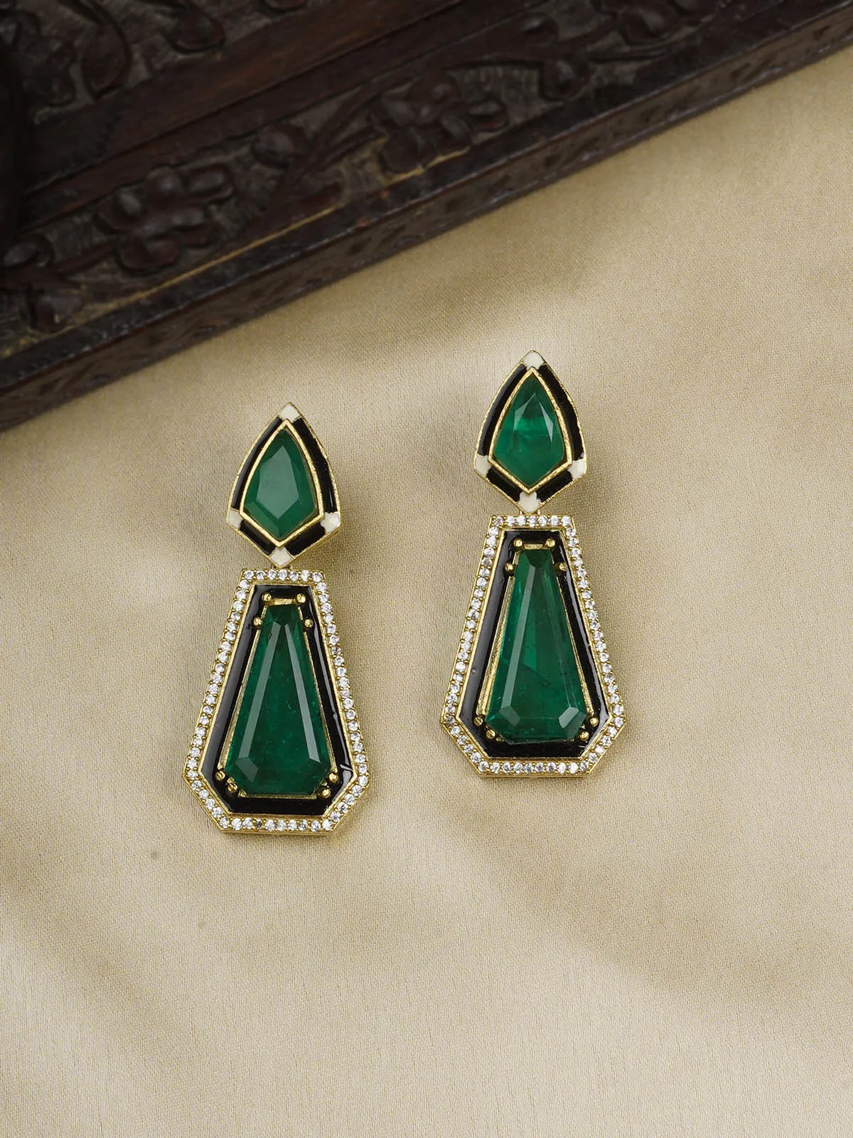 Green Color Gold Plated Contemporary Earrings - TCZ-EAR1GR