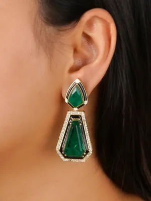 Green Color Gold Plated Contemporary Earrings - TCZ-EAR1GR