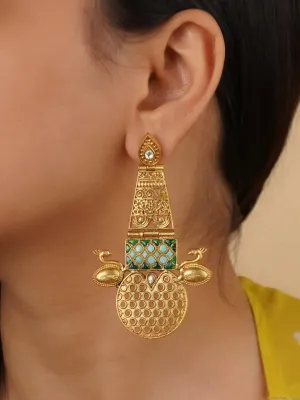 Green Color Gold Plated Earrings - TR-EAR62D