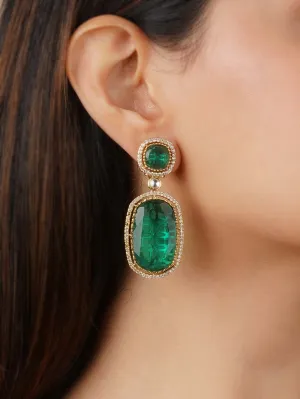 Green Color Gold Plated Faux Diamond Earrings - CZEAR559GR
