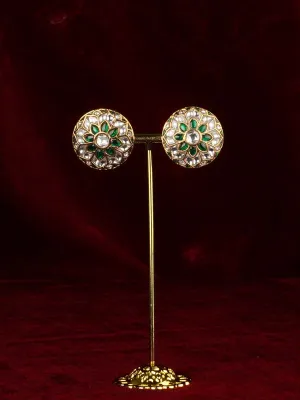 Green Color Gold Plated Jadau Kundan Earrings - ME1380WGR