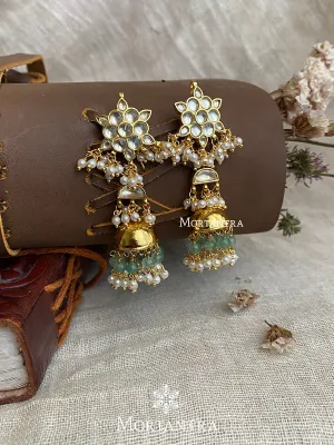 Green Color Gold Plated Jadau Kundan Earrings - ME989YC