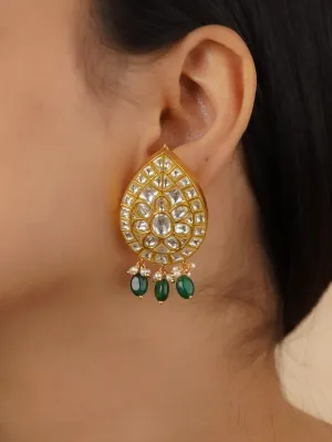 Green Color Gold Plated Thappa Jadau Kundan Earrings - TJ-E81