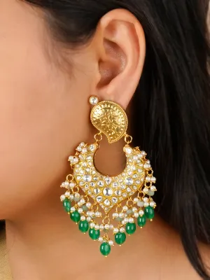 Green Color Gold Plated Thappa Jadau Kundan Earrings - TJ-E99