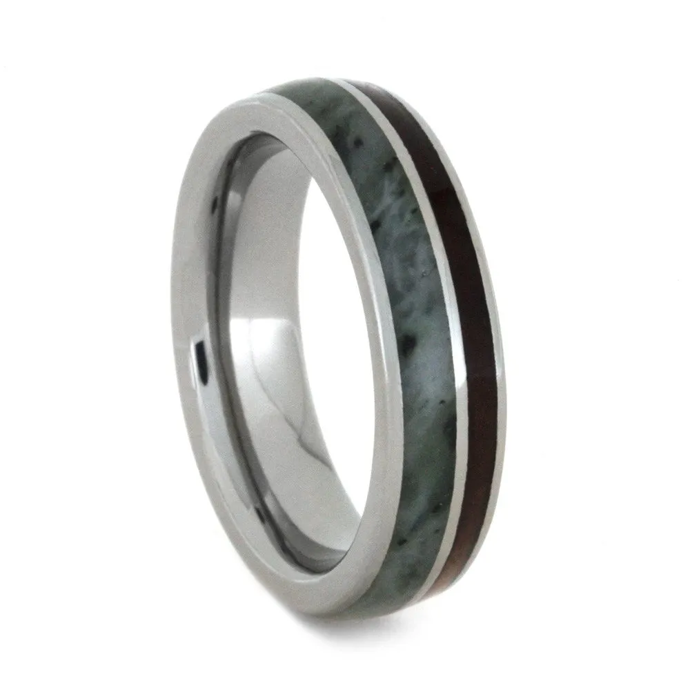 Green Jade Wedding Band Set with Redwood and Cedar Wood
