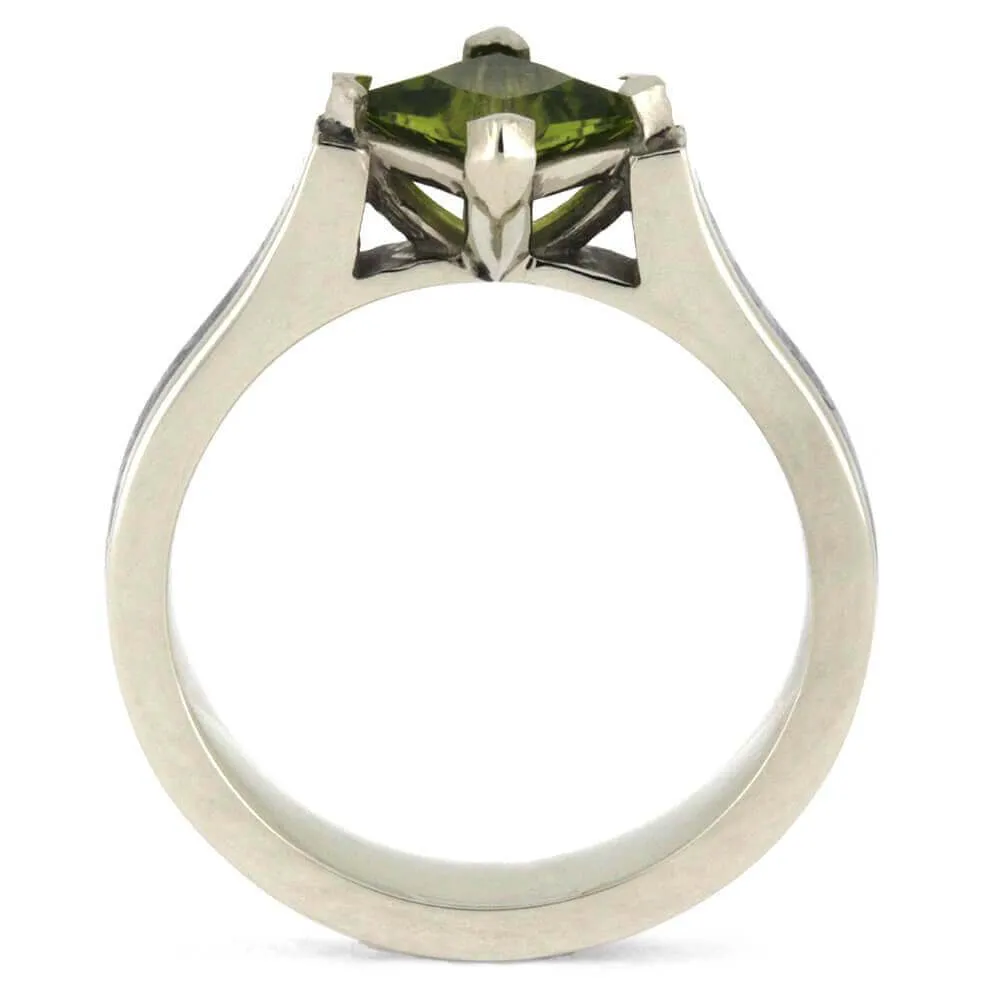 Green Wedding Ring Set With Peridot Engagement Ring And Meteorite