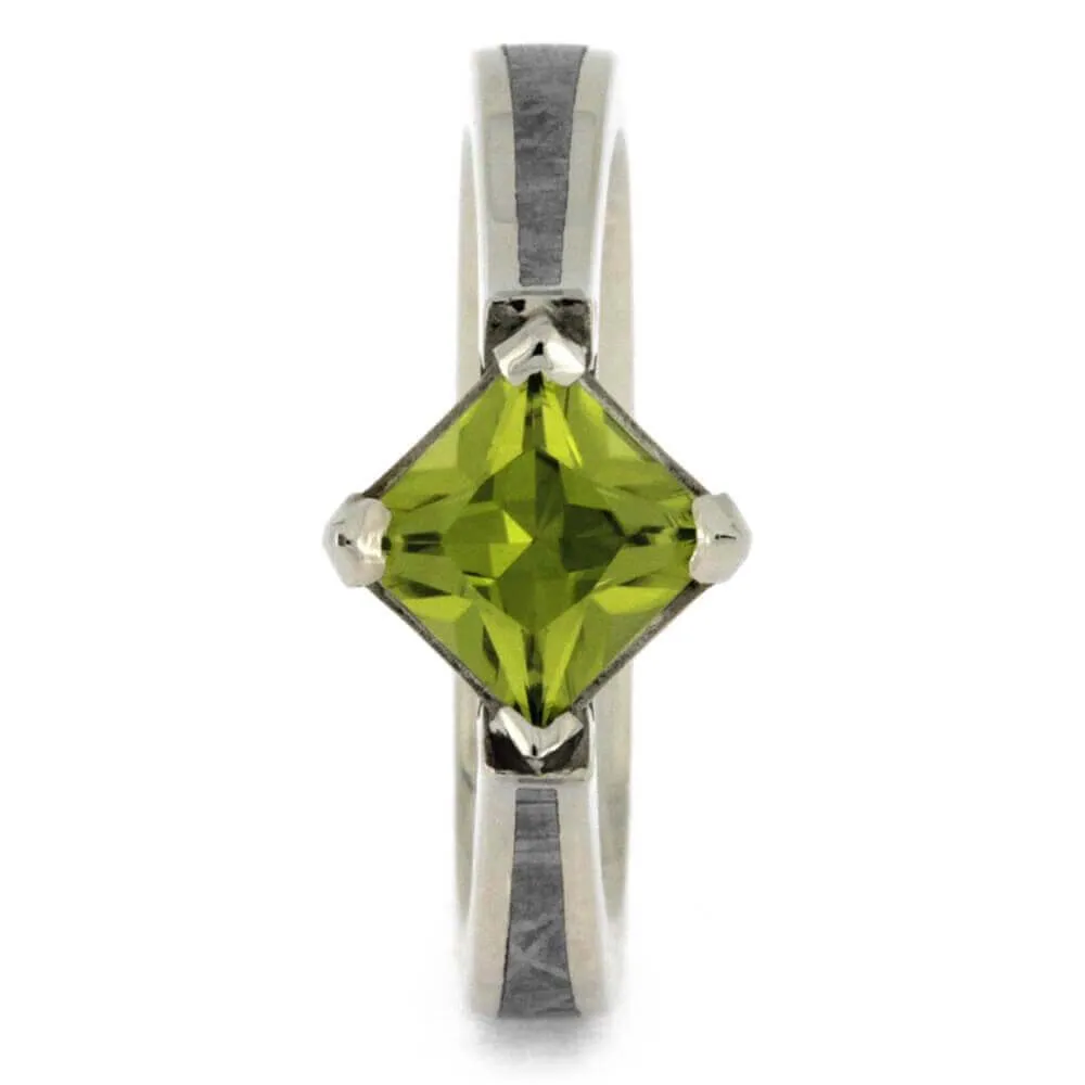 Green Wedding Ring Set With Peridot Engagement Ring And Meteorite