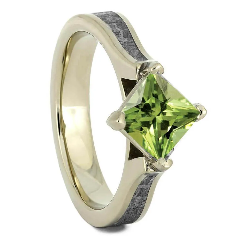 Green Wedding Ring Set With Peridot Engagement Ring And Meteorite