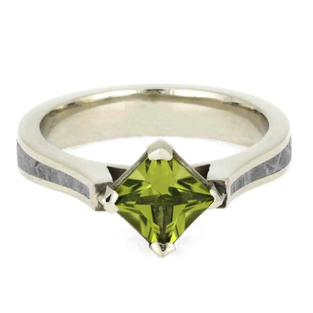 Green Wedding Ring Set With Peridot Engagement Ring And Meteorite