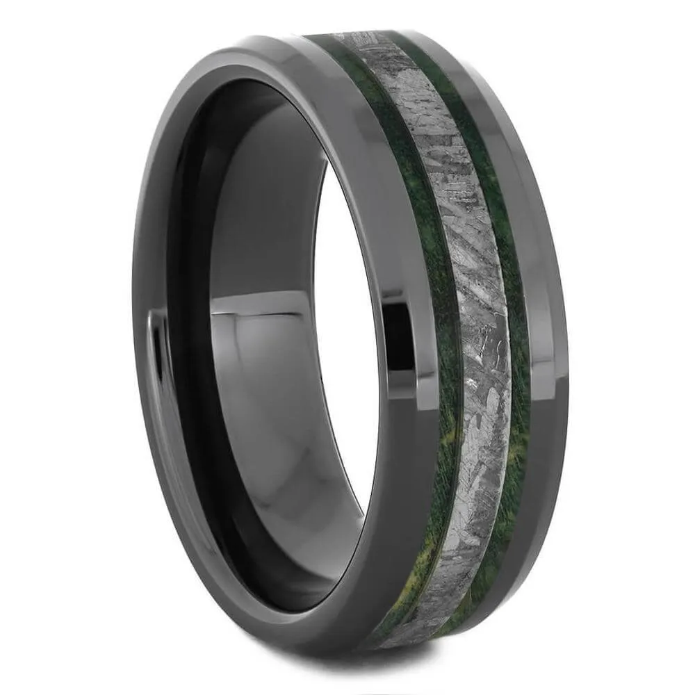 Green Wedding Ring Set With Peridot Engagement Ring And Meteorite