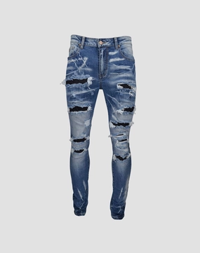 Grindhouse Blue Rip N Repair Slim Fit Denim Jeans Clothing prices Vintage - inspired fashion