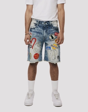 Grindhouse Embossed Patch Blue Denim Shorts Affordable fashion Everyday wear