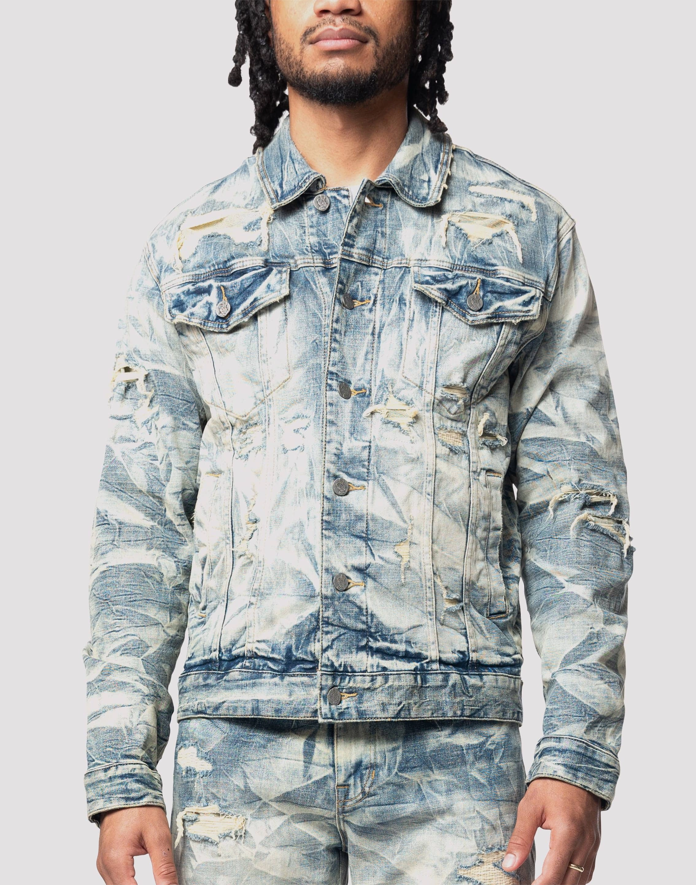 Grindhouse Lightning Effect Denim Jacket Fashionable options Lace - detailed fashion