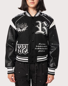 Grindhouse Rhinestone Varsity Black Jacket Fashion museums Fashion for all body types