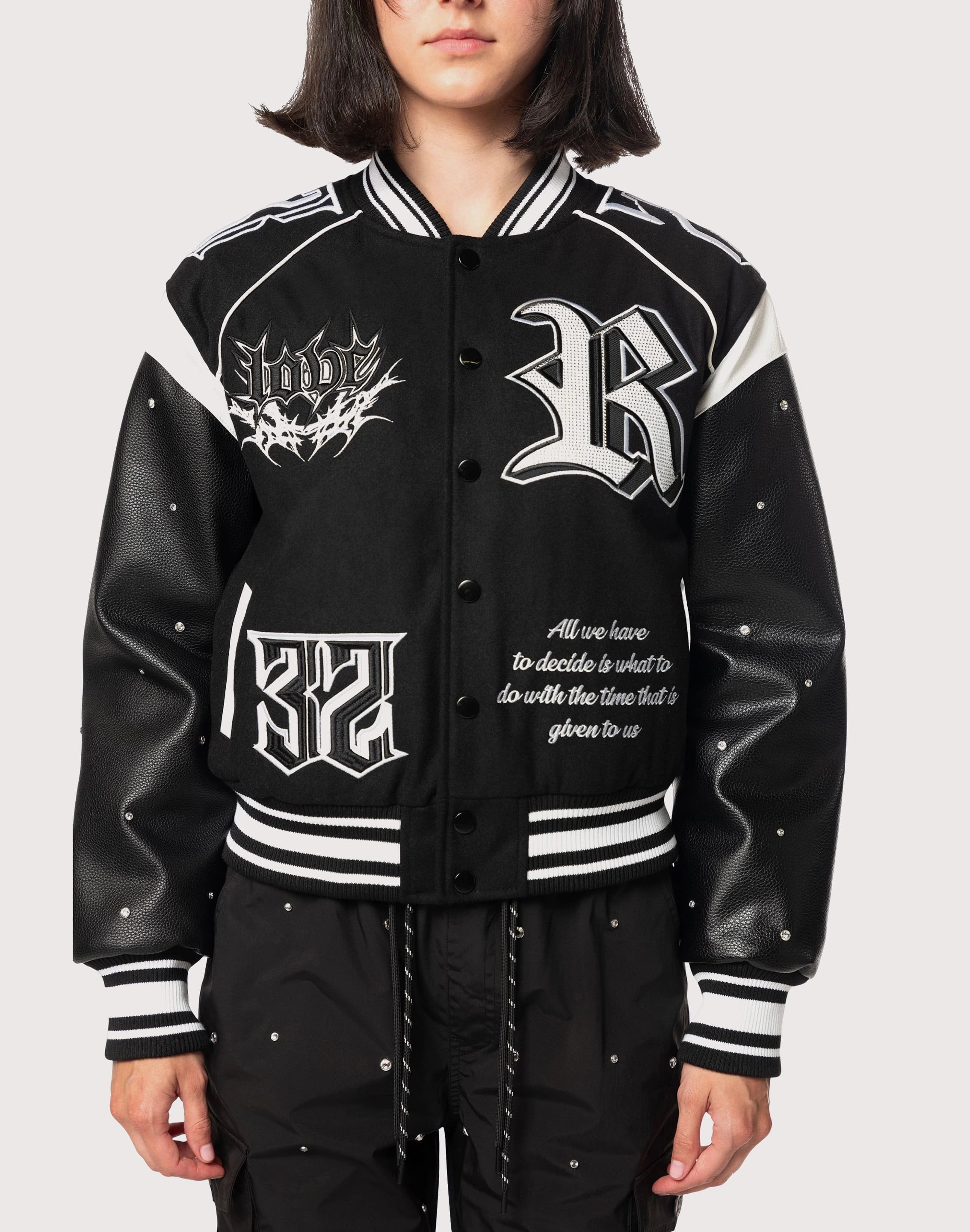 Grindhouse Rhinestone Varsity Black Jacket Fashion museums Fashion for all body types